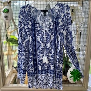 INC International Concepts Blue and White Peasant Tunic L